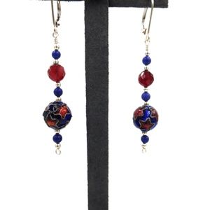 Cloisonne, Carnelian & Lapis Lazuli Earrings